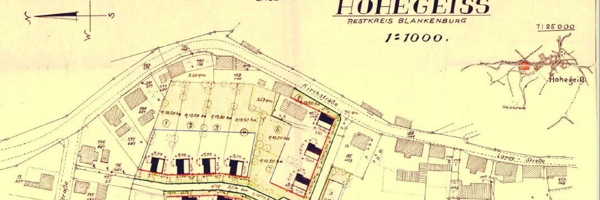 Ausschnitt Bebauungsplan Hohegeiß Ausschnitt aus dem historischen Bebauungsplan Hohegeiß. Vermutlich Anfang 20. Jahrhundert.