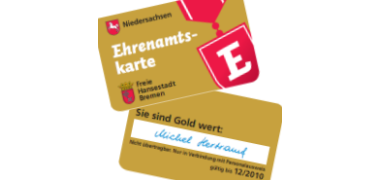 Symbolbild: Grafik der goldenen Ehrenamtskarte (Vorder- und Rückseite) der Hansestadt Bremen