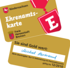 Symbolbild: Grafik der goldenen Ehrenamtskarte (Vorder- und Rückseite) der Hansestadt Bremen